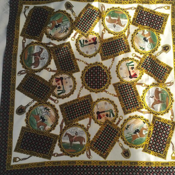 JG Hook Equestrian Print Scarf Horse Shows Jockeys 1990s ITALY - Picture 1 of 7